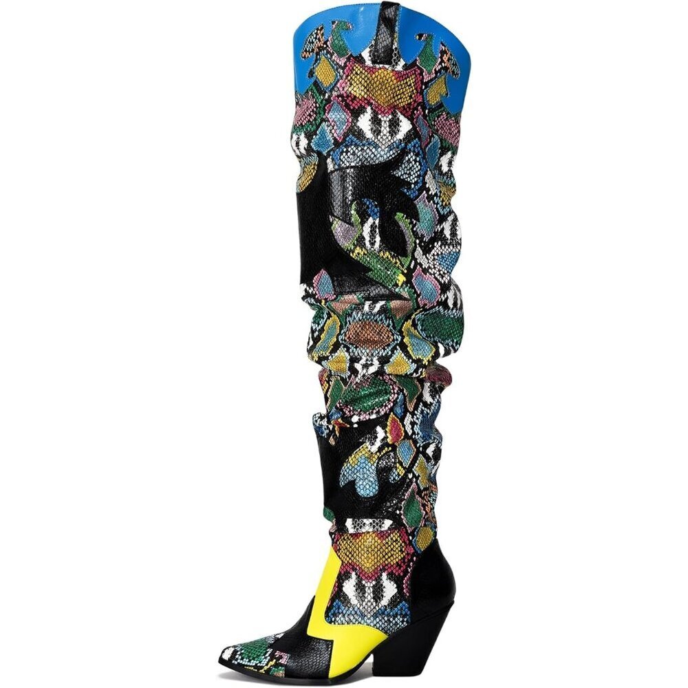 Cape Robbin Women's Multi Polyurethane Thigh High Block Heel Cowboy Western Boot